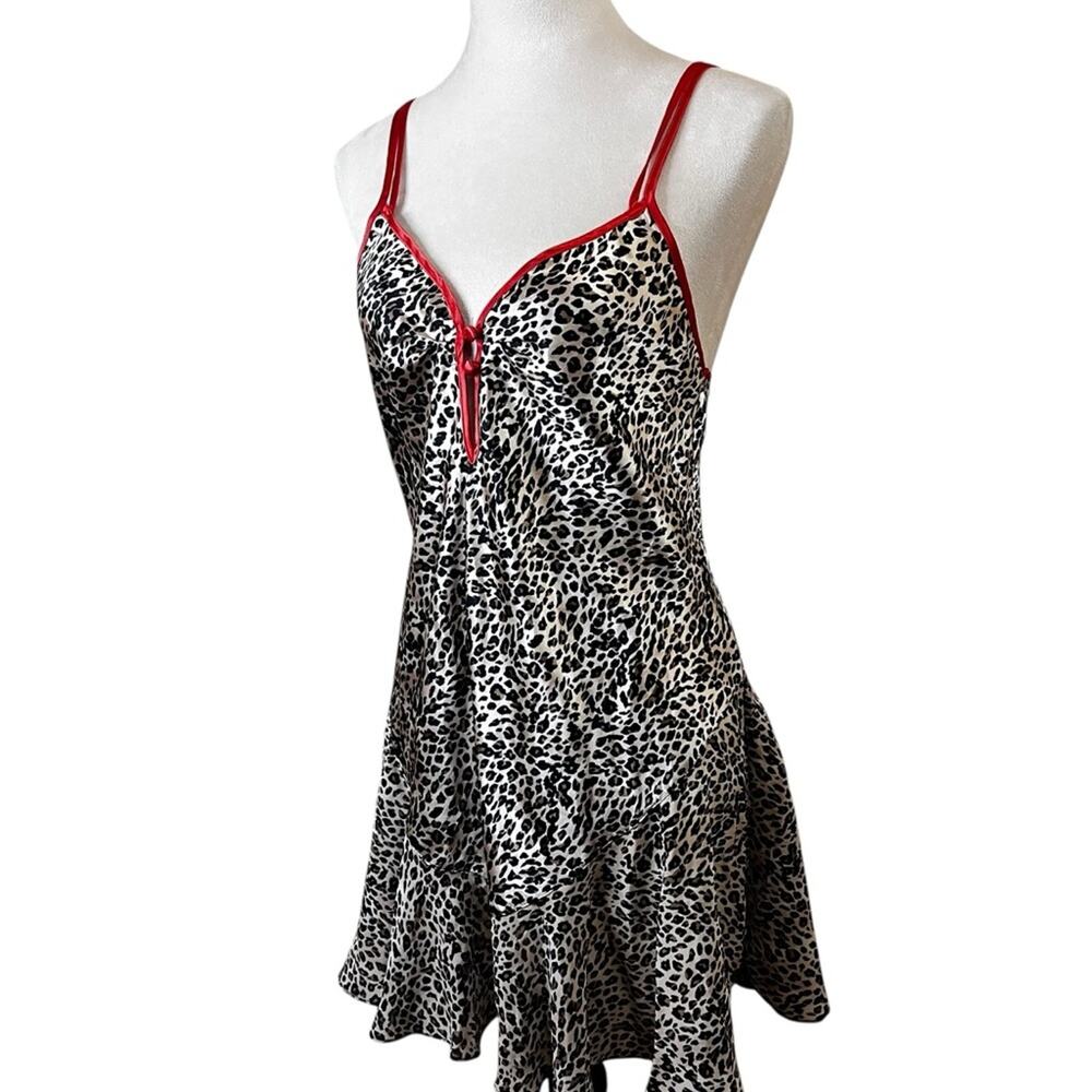 Secret Treasures Leopard Satin Chemise Slip Dress with Red Trim – Size S (4/6)